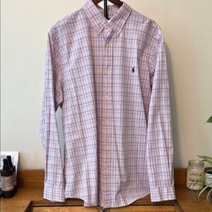 Polo Ralph Lauren Poplin XL 17-1/2 Classic Fit Mens Button Plaid Shirt LS BD